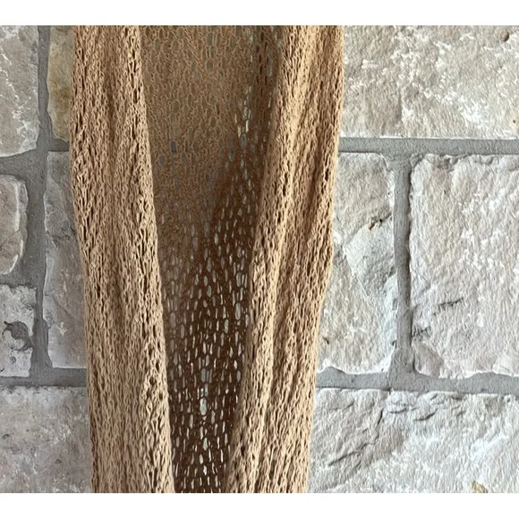 Long Open Weave Tan Duster - Picture 2 of 5